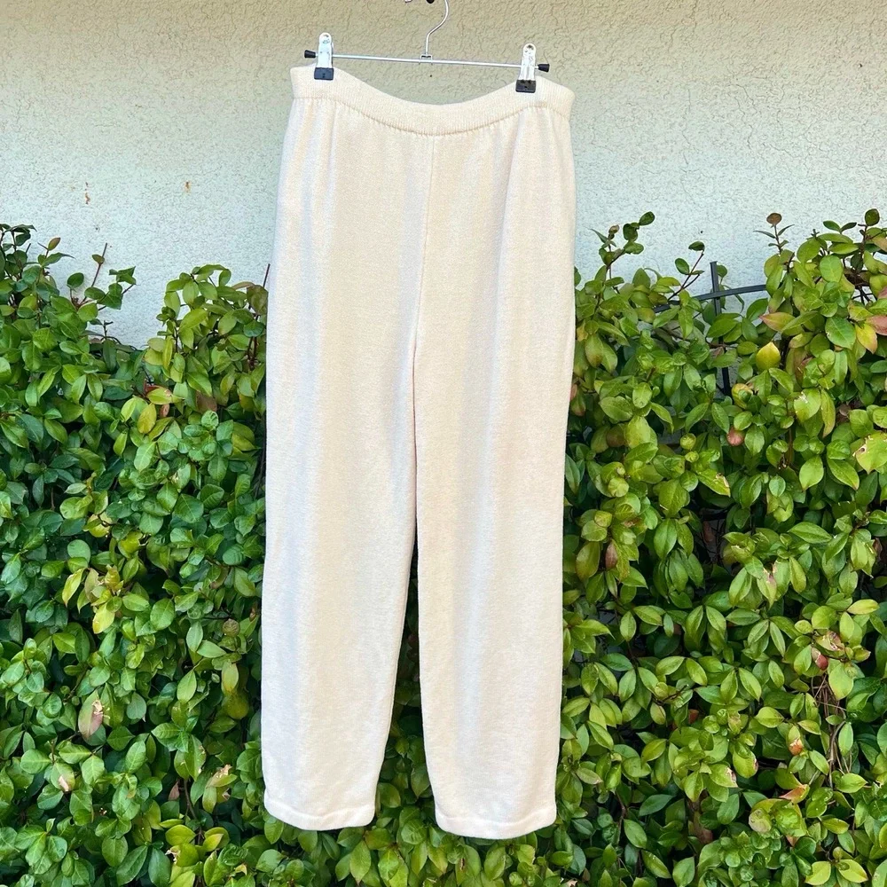 St John Knit Pants Santana Loose Fit Crop Trouser Cream Size 4 Small fits Medium